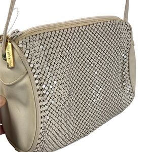 Whiting and Davis Tan Mesh Shoulder Strap Purse Cream Mesh Women's Bag